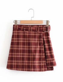 Fashion Red Thickened Irregular Plaid Skirt Shorts