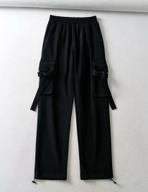 Fashion Black Solid Color Stitching Elastic Waist Sports Straight-leg Pants