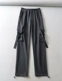 Fashion Dark Gray Solid Color Stitching Elastic Waist Sports Straight-leg Pants
