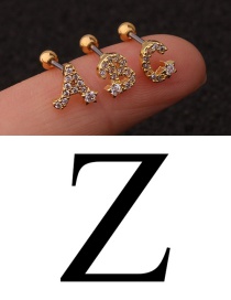 Fashion Z Gold Letter Micro Inlaid Zircon Screw Stainless Steel Earrings