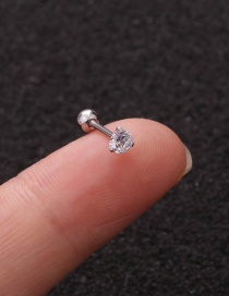 Fashion Drop-shaped Silver Stainless Steel Thin Rod Screw Micro-inlaid Zircon Geometric Earrings