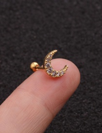 Fashion Moon Golden Stainless Steel Thin Rod Screw Micro-inlaid Zircon Geometric Earrings