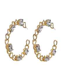 Fashion White Alloy Chain Diamond Hollow Circle Stud Earrings