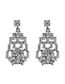 Fashion White Alloy Diamond Hollow Geometric Shape Earrings