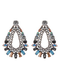 Fashion Color Alloy Diamond Hollow Drop Shape Stud Earrings