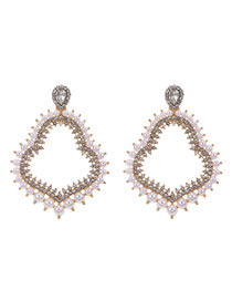 Fashion Gold Color Alloy Diamond Pearl Hollow Geometric Shape Stud Earrings