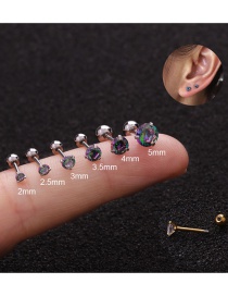 Fashion Silver Color-colorful (2.5mm) 3-prong Stainless Steel Screw Inlaid Zircon Geometric Earrings (1 Price)