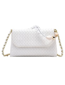 Fashion White Woven Chain Flap Solid Color Shoulder Bag