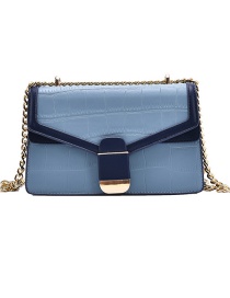 Fashion Blue Stone Pattern Contrast Chain Diagonal Shoulder Bag