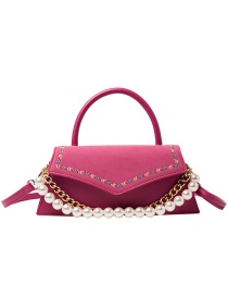 Fashion Rose Red Pearl Chain Embroidery Thread Flap Crossbody Shoulder Bag