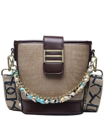 Fashion Khaki Stone Pattern Contrast Chain Diagonal Shoulder Bag