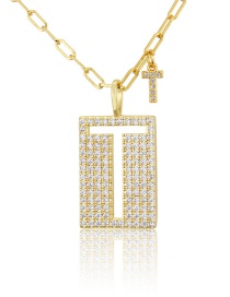 Fashion Gold Color Plated T Square Letter Diamond Geometric Pendant Necklace