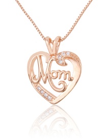 Fashion Rose Gold Color Plated White Zirconium Heart Shaped Letter Diamond Hollow Pendant Necklace