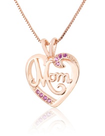 Fashion Rose Gold Color Plated Zirconium Heart Shaped Letter Diamond Hollow Pendant Necklace
