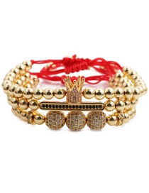 Fashion Gold Coloren Suit Red String Titanium Steel Stainless Steel Roman Letter Crown Skull Bracelet Set