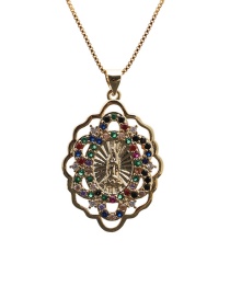 Fashion Goddess 3 Box Chain Necklace Diamond Goddess Lace Geometric Hollow Pendant Necklace