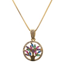Fashion Tree Of Life 1 Box Chain Gold Color Micro-inlaid Zircon Tree Of Life Round Hollow Necklace