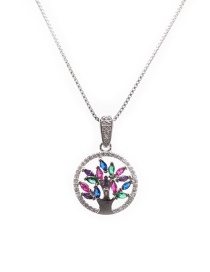 Fashion Tree Of Life 1 Box Chain White Gold Color Micro-inlaid Zircon Tree Of Life Round Hollow Necklace