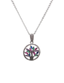 Fashion Tree Of Life 1o Child Chain White Gold Color Micro-inlaid Zircon Tree Of Life Round Hollow Necklace