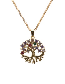 Fashion Tree Of Life 2o Sub-chain Gold Color Micro-inlaid Zircon Tree Of Life Round Hollow Necklace