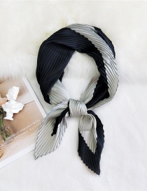 Fashion Wrinkled Two-tone Black And Gray Pleated Cashew Print Silk-like Geometric Small Square Scarf