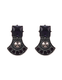 Fashion Purple Alloy Diamond Geometric Shape Earrings