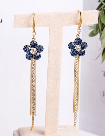 Fashion Sapphire Blue Diamond Flower Tassel Alloy Earrings