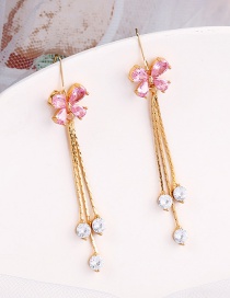 Fashion Cherry Blossom Powder Tassel Butterfly Diamond Long Alloy Earrings