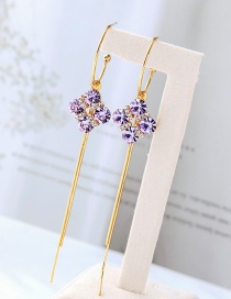 Fashion Taro Purple Flower Tassel Diamond Earrings