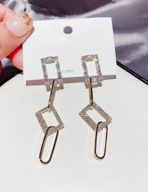 Fashion Alloy Plated Geometric Rectangular Square Zircon Splicing Earrings