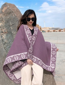 Fashion Taro Purple Cashmere Padded Jacquard Cloak Coat