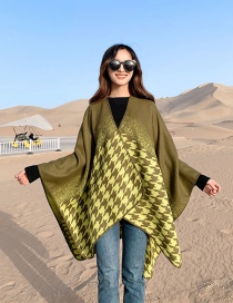 Fashion Army Green Houndstooth Warm Thick Knitted Cashmere Split Shawl