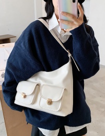 Fashion White Stitching Lock Solid Color One-shoulder Armpit Bag