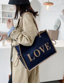 Fashion Blue Canvas Letter Print Shoulder Bag