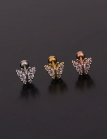 Fashion 2#rose Gold Color Butterfly Inlaid Zircon Stainless Steel Geometric Earrings
