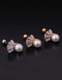 Fashion 6#silver Color Pearl Stainless Steel Thread Inlaid Zircon Geometric Earrings