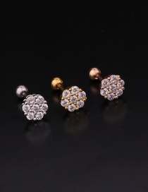 Fashion 4#silver Color Flower Double Head Screw Stainless Steel Inlaid Zircon Geometric Earrings