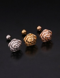Fashion 5#gold Color Flower Double Head Screw Stainless Steel Inlaid Zircon Geometric Stud Earrings