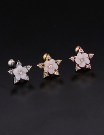 Fashion 3# Rose Gold Color Flower Double Head Screw Stainless Steel Inlaid Zircon Geometric Stud Earrings