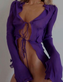 Fashion Purple Lace-up Cardigan Long Sleeve Slim T-shirt
