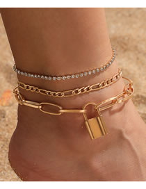 Fashion Gold Color Diamond Lock Shaped Alloy Pendant Anklet Set