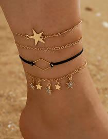 Fashion Gold Color Diamond-studded Geometric Five-pointed Star Anklet Set