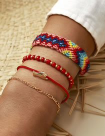 Fashion Color Mixing Braided Rope Rice Beads Beaded Fish Pendant Bracelet Set
