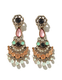 Fashion Color Mixing Peacock Feather Flower Diamond Alloy Earrings