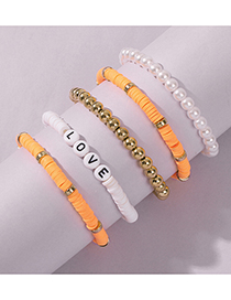 Fashion Orange Letter Beaded Resin Pearl Bracelet Set