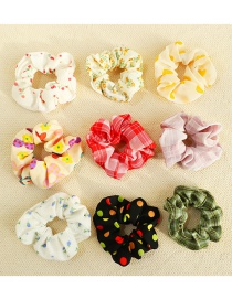 Fashion Outstanding Talent [9-piece Set] Plaid Flower Printed Fabric Large Intestine Circle Hair Rope Set
