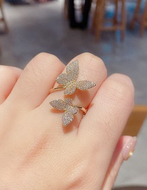 Fashion Real Gold Color Plated Full Diamond Micro Inlaid Zircon Butterfly Open Ring