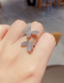 Fashion Platinum Plated Full Diamond Micro Inlaid Zircon Butterfly Open Ring