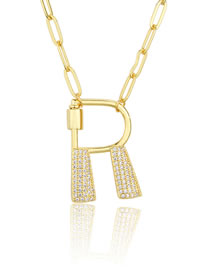 Fashion R Gold Color Screw Buckle Letter Diamond Hollow Necklace
