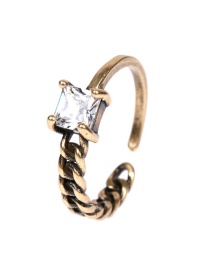Fashion Bronze Asymmetric Chain Clasp With Zircon Open Ring